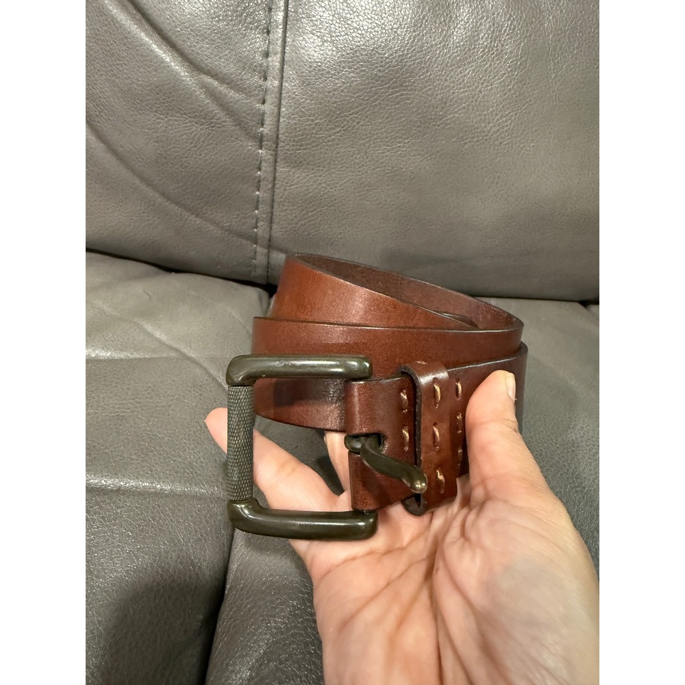 Marc New York Andrew Marc‎ Mens Brown Genuine Leather Belt Gunmetal Buckle L